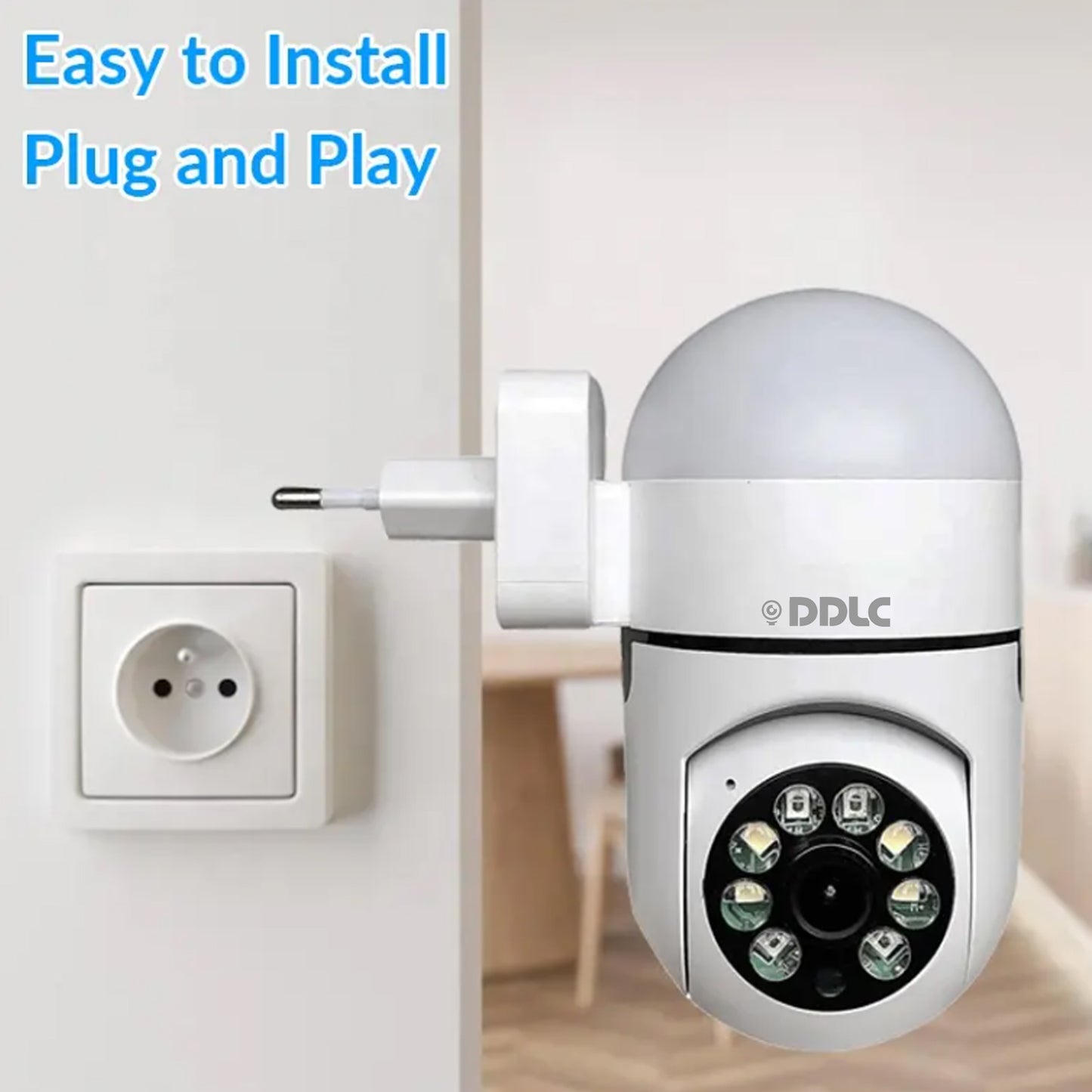 DDLC Plug Light Vision 1080p Security Camera,Home WiFi 360 Degree Pan/Tilt Panoramic IP Camera,Wireless Home Surveillance Cameras with Motion Detection,Two-Way Audio,Night Vision (Plug Light Vision)