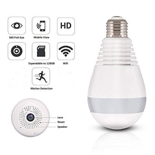 DDLC 360° 1080p HD Bulb Light Wireless IP Camera, Fish Eye 360 Degree Panoramic Mini Lamp IR CCTV Home Security CCTV Camera (Bulb Camera)