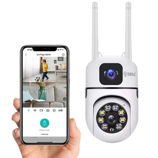 DDLC Wi-Fi Indoor Mini ptz  Dual-Lens (4MP+4MP) Pan-Tilt Zoom CCTV Camera, Outdoor Indoor Home Security Camera, dual view cctv camera Waterproof, 2 Way Talk, Color Vision, Motion Detection 128GB Support (Dual Lens Mini ptz)