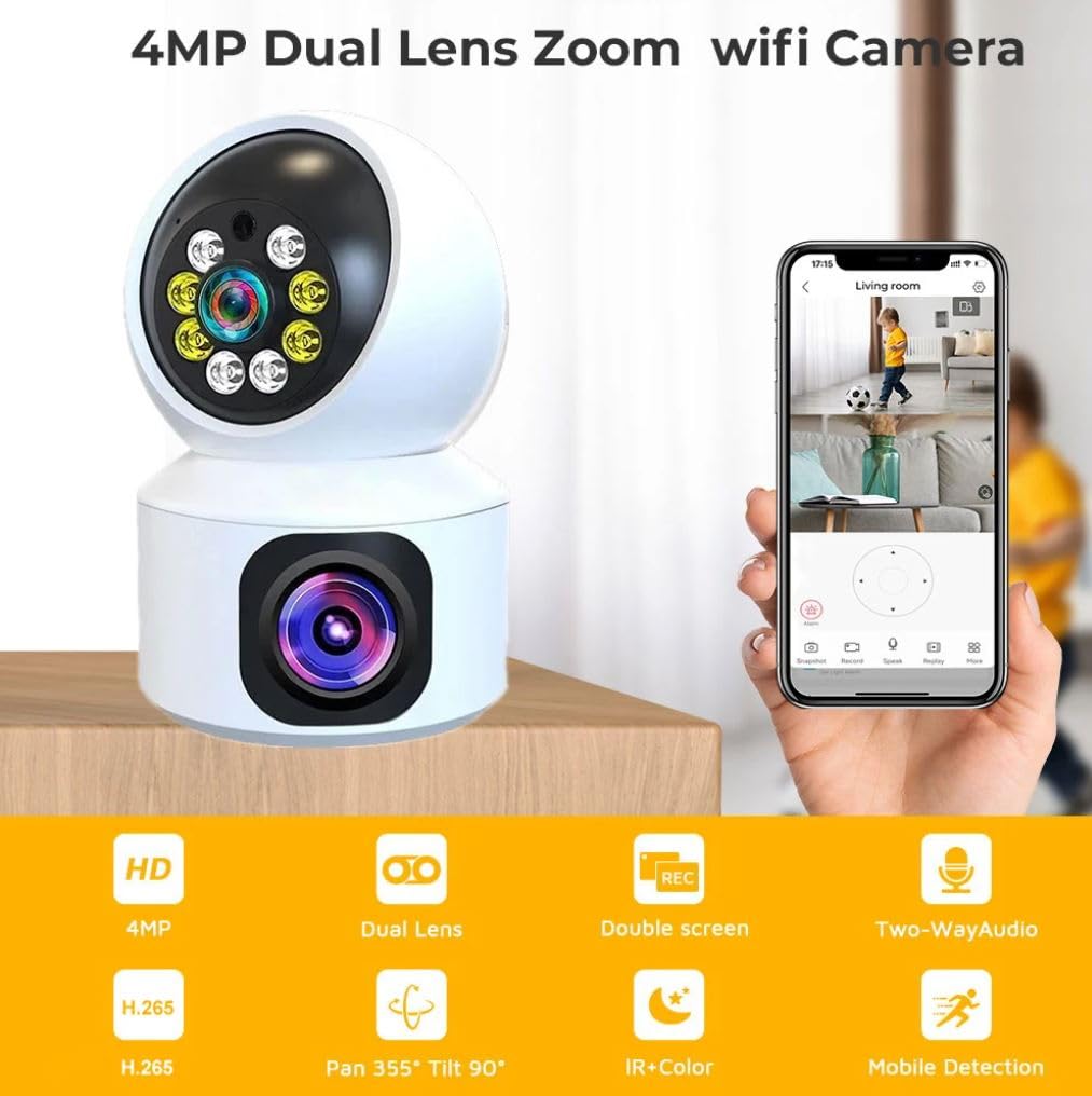 DDLC DuoXR 3MP Dual Lens Wireless WiFi Smart CCTV Camera | Ultra HD View | Double Side View | Two Way Talk | Motion Detection | Night Vision |Support Upto 128gb sd Card (2024 Double Camera)