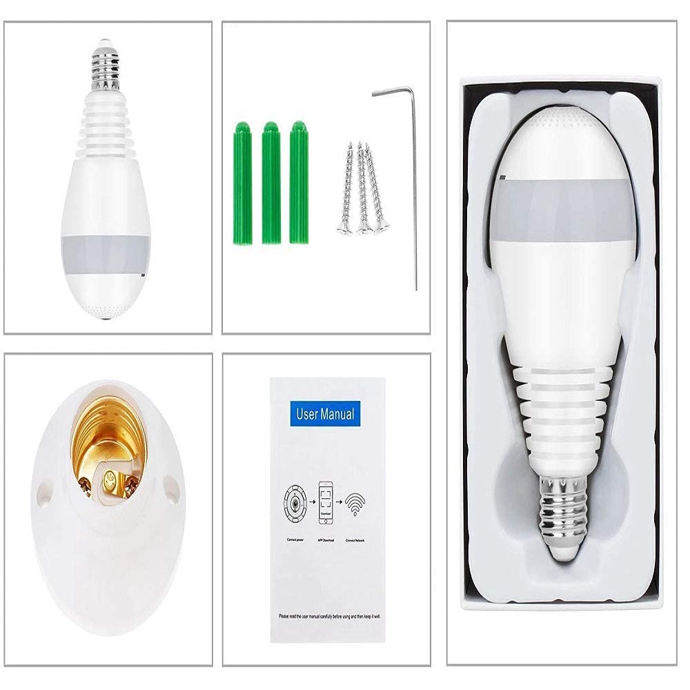DDLC 360° 1080p HD Bulb Light Wireless IP Camera, Fish Eye 360 Degree Panoramic Mini Lamp IR CCTV Home Security CCTV Camera (Bulb Camera)