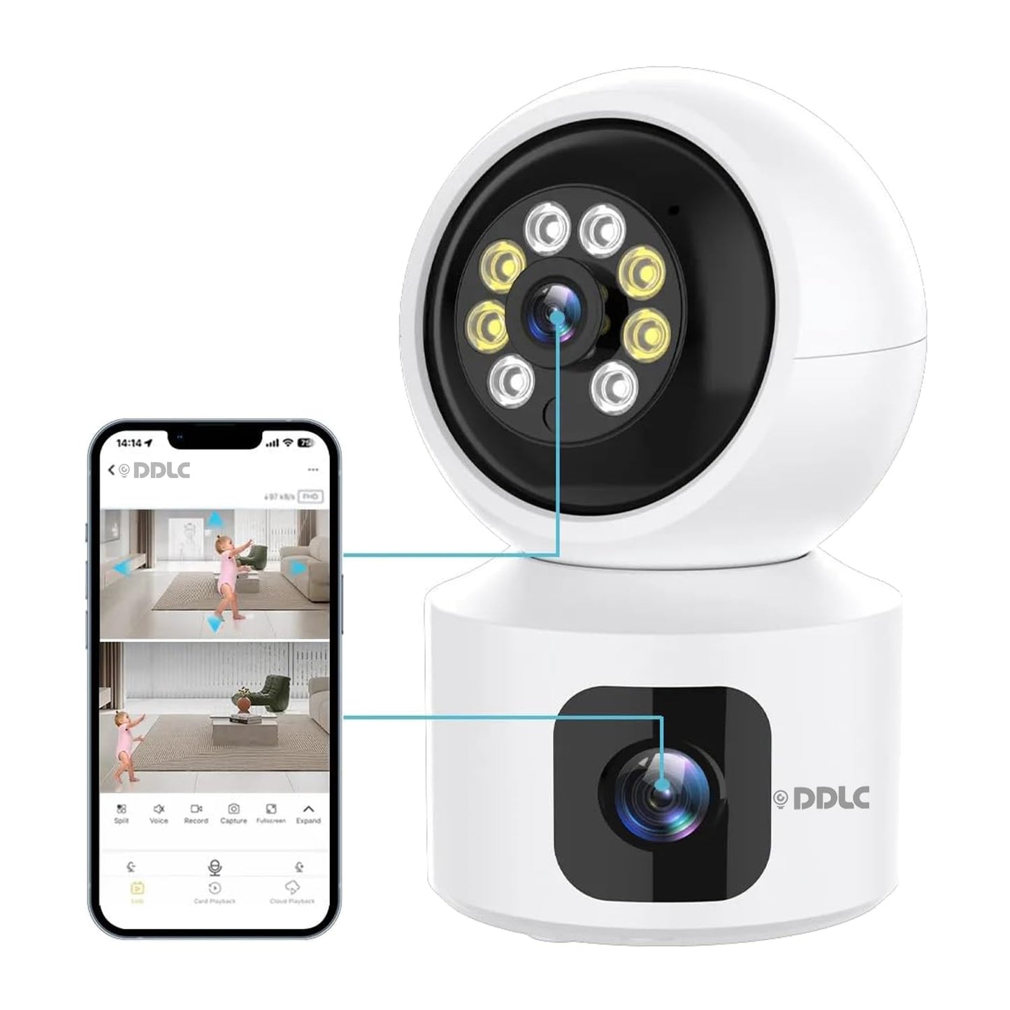 DDLC DuoXR 3MP Dual Lens Wireless WiFi Smart CCTV Camera | Ultra HD View | Double Side View | Two Way Talk | Motion Detection | Night Vision |Support Upto 128gb sd Card (2024 Double Camera)