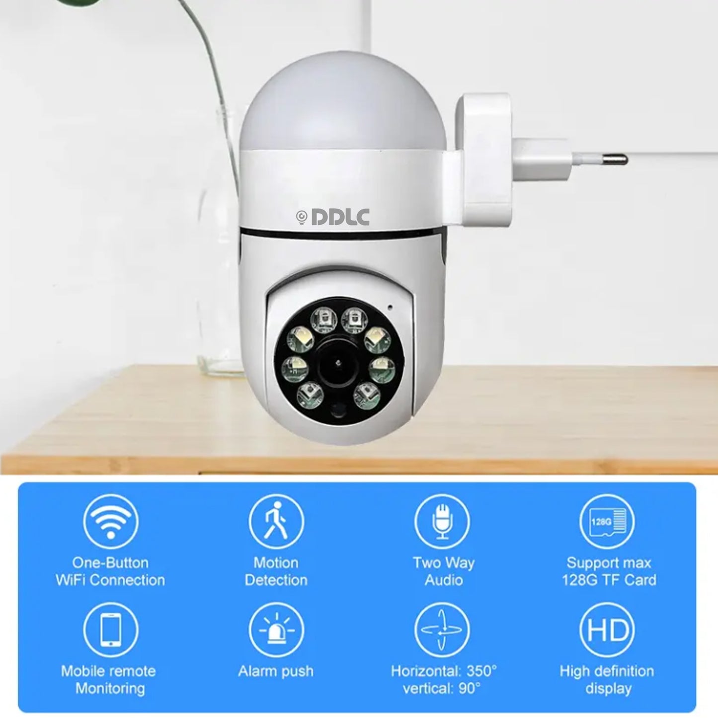 DDLC Plug Light Vision 1080p Security Camera,Home WiFi 360 Degree Pan/Tilt Panoramic IP Camera,Wireless Home Surveillance Cameras with Motion Detection,Two-Way Audio,Night Vision (Plug Light Vision)