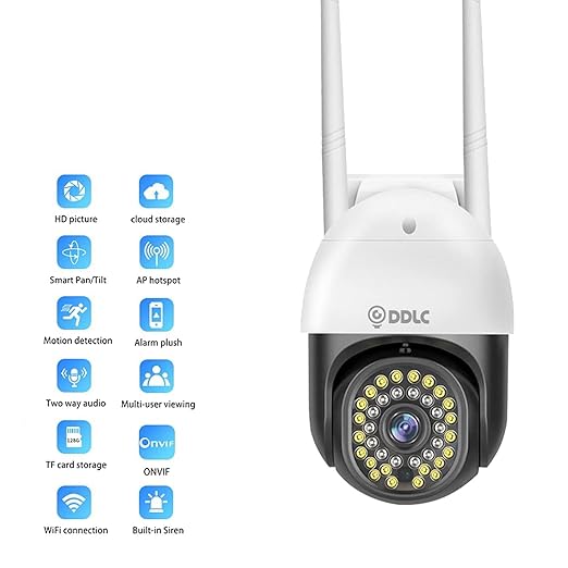 DDLC Smart 1080p Wireless WiFi IP CCTV Security 1080p PTZ Outdoor IP66 Waterproof Pan Tilt Speed Dome Home Surveillance Camera with Motion Detection Two Way Audio Communication (Black PTZ)