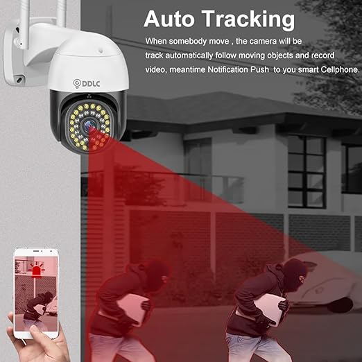 DDLC Smart 1080p Wireless WiFi IP CCTV Security 1080p PTZ Outdoor IP66 Waterproof Pan Tilt Speed Dome Home Surveillance Camera with Motion Detection Two Way Audio Communication (Black PTZ)