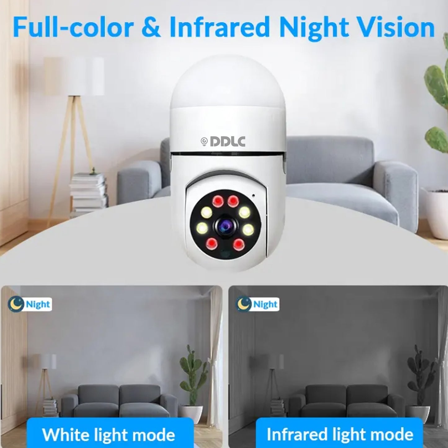 DDLC Plug Light Vision 1080p Security Camera,Home WiFi 360 Degree Pan/Tilt Panoramic IP Camera,Wireless Home Surveillance Cameras with Motion Detection,Two-Way Audio,Night Vision (Plug Light Vision)