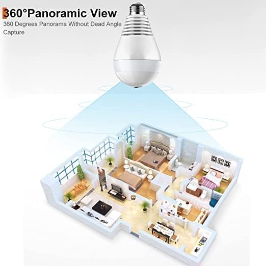 DDLC 360° 1080p HD Bulb Light Wireless IP Camera, Fish Eye 360 Degree Panoramic Mini Lamp IR CCTV Home Security CCTV Camera (Bulb Camera)