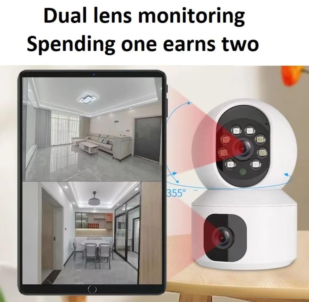 DDLC DuoXR 3MP Dual Lens Wireless WiFi Smart CCTV Camera | Ultra HD View | Double Side View | Two Way Talk | Motion Detection | Night Vision |Support Upto 128gb sd Card (2024 Double Camera)