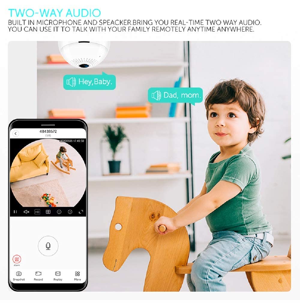 DDLC 360° 1080p HD Bulb Light Wireless IP Camera, Fish Eye 360 Degree Panoramic Mini Lamp IR CCTV Home Security CCTV Camera (Bulb Camera)