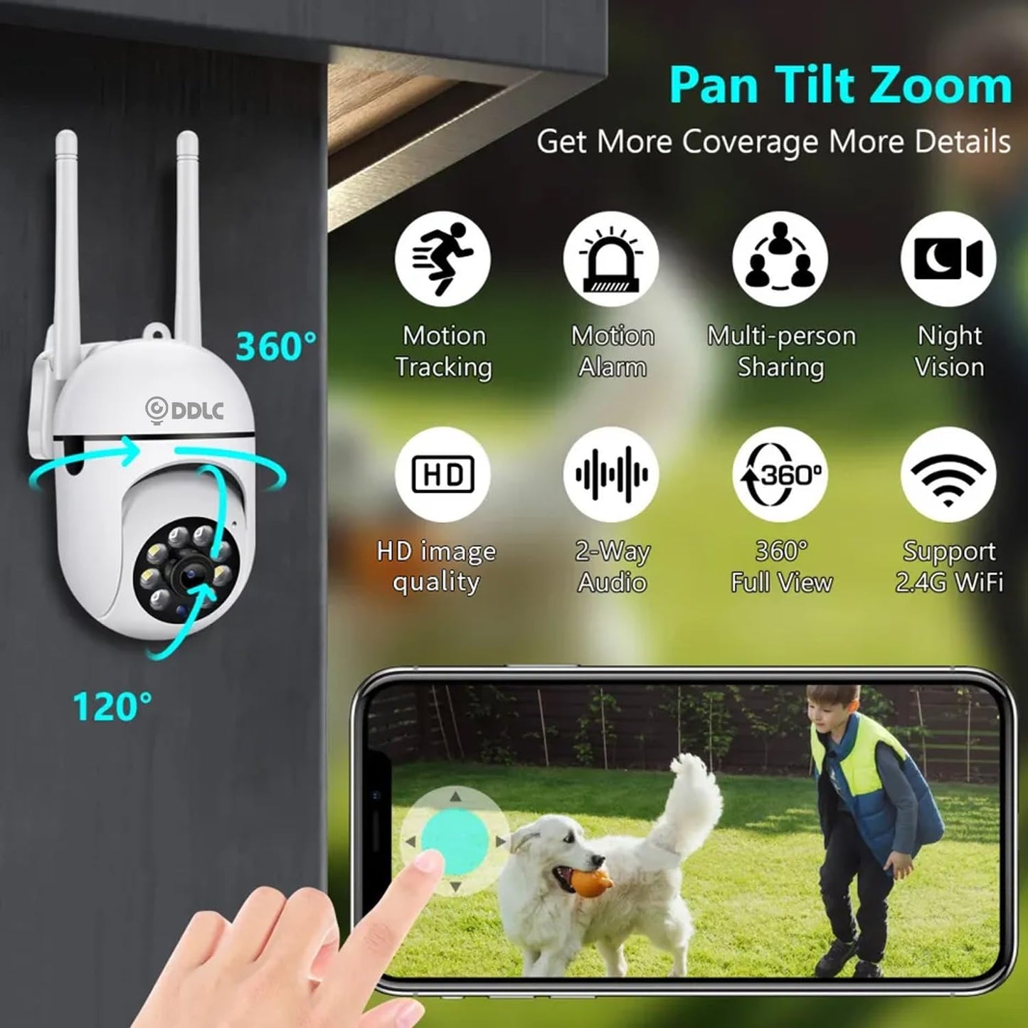 DDLC Indoor Camera Wireless, Security Camera WiFi & 2.4ghz, 1080p Security Cameras Wireless Outdoor/Indoor Full Color Day and Night, Motion Detection, Dome Surveillance Cameras 360° View (Mini ptz)