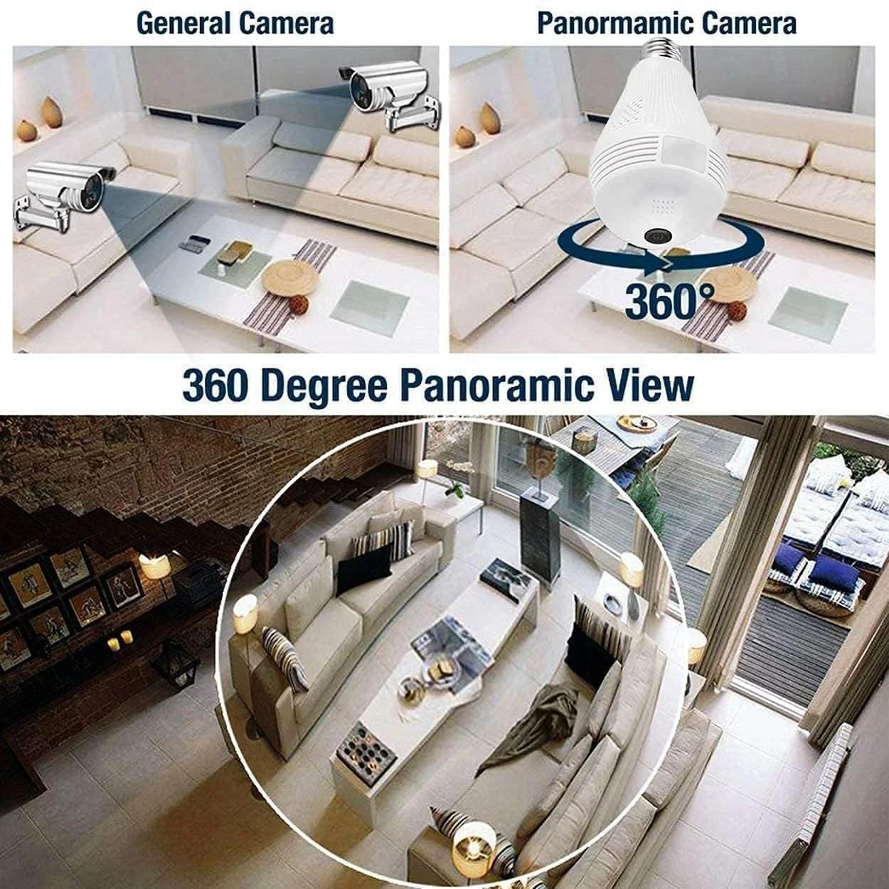 DDLC 360° 1080p HD Bulb Light Wireless IP Camera, Fish Eye 360 Degree Panoramic Mini Lamp IR CCTV Home Security CCTV Camera (Bulb Camera)