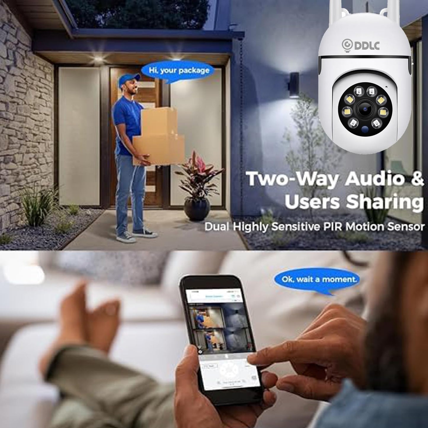 DDLC Indoor Camera Wireless, Security Camera WiFi & 2.4ghz, 1080p Security Cameras Wireless Outdoor/Indoor Full Color Day and Night, Motion Detection, Dome Surveillance Cameras 360° View (Mini ptz)