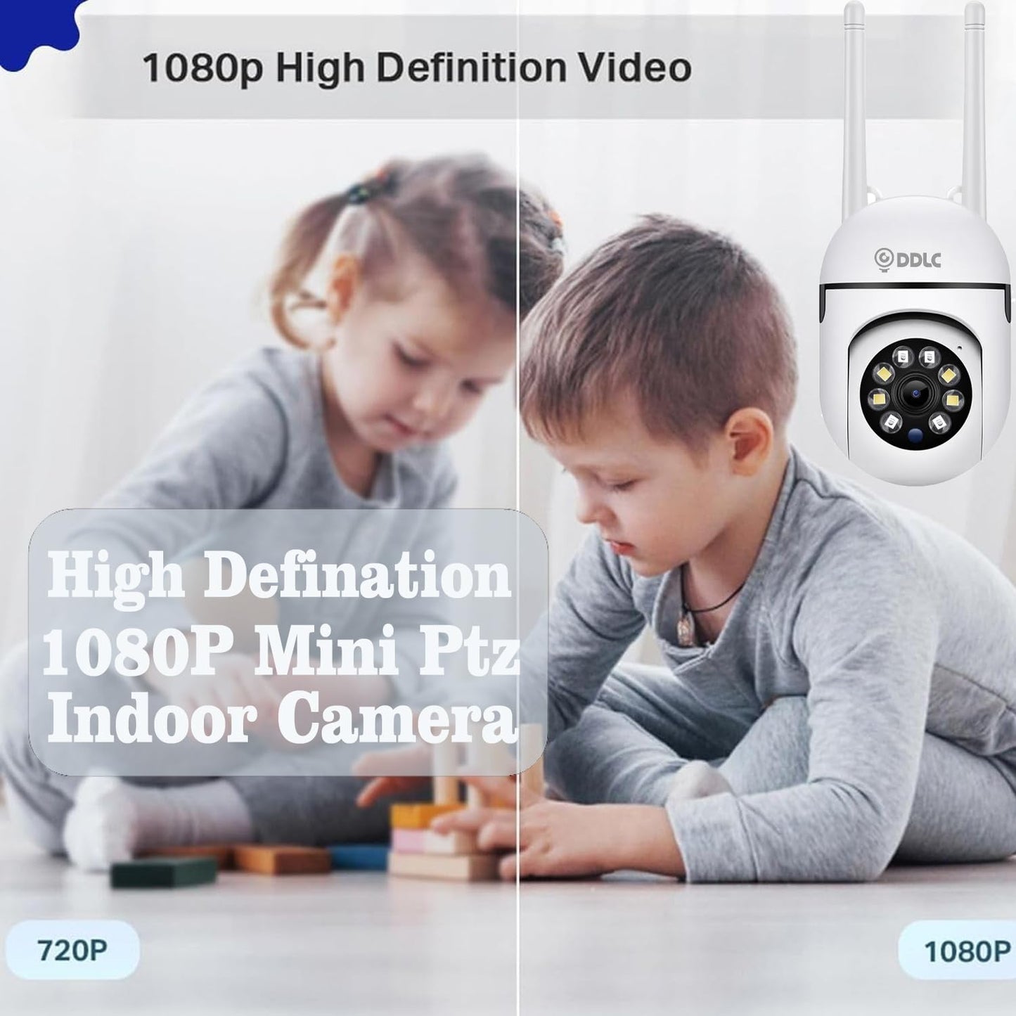 DDLC Indoor Camera Wireless, Security Camera WiFi & 2.4ghz, 1080p Security Cameras Wireless Outdoor/Indoor Full Color Day and Night, Motion Detection, Dome Surveillance Cameras 360° View (Mini ptz)