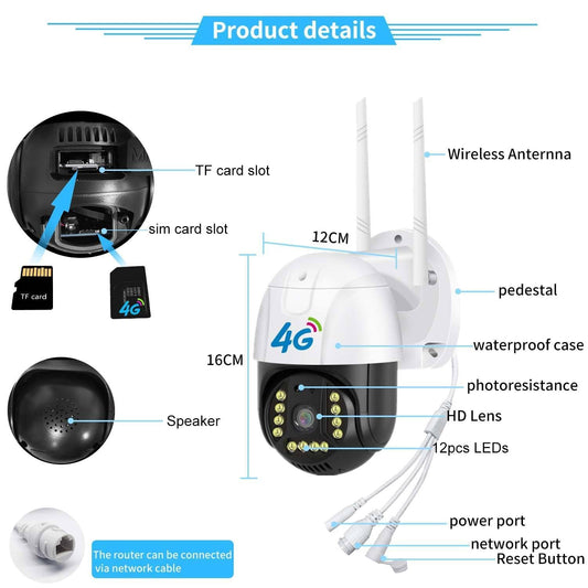 DDLC 4G SIM(All Supported) Gorilla 5MP Full HD IP66 Outdoor V380 Wireless PTZ Security Camera Colored 9 IRS Dual Light Night Vision AUTO Tracking Two Way (4g ptz)